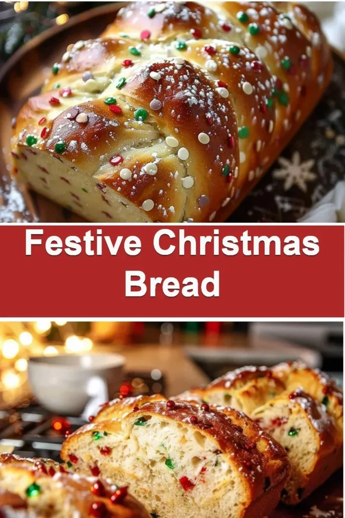 Loaf of festive Christmas bread decorated with seasonal toppings.