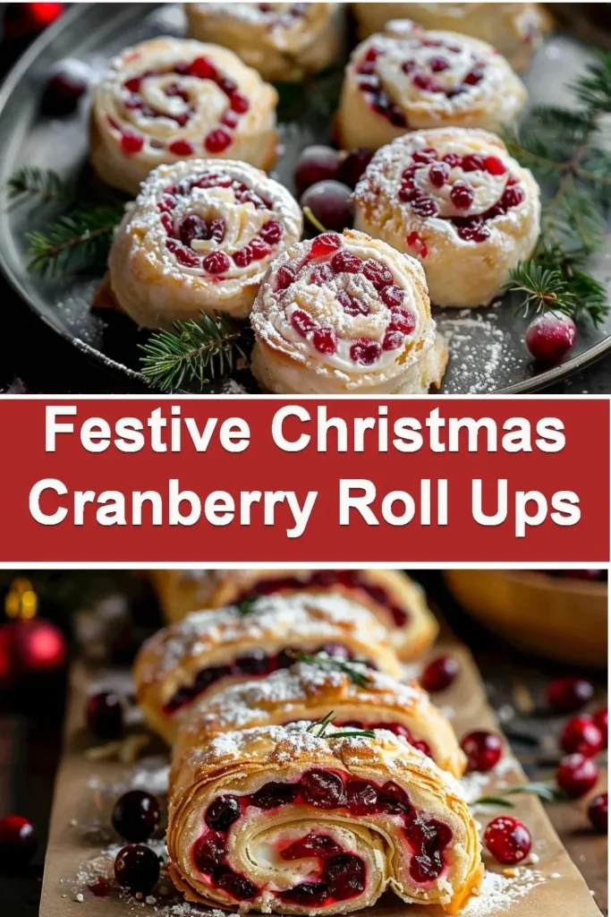 Delicious festive Christmas Cranberry Roll Ups on a holiday platter