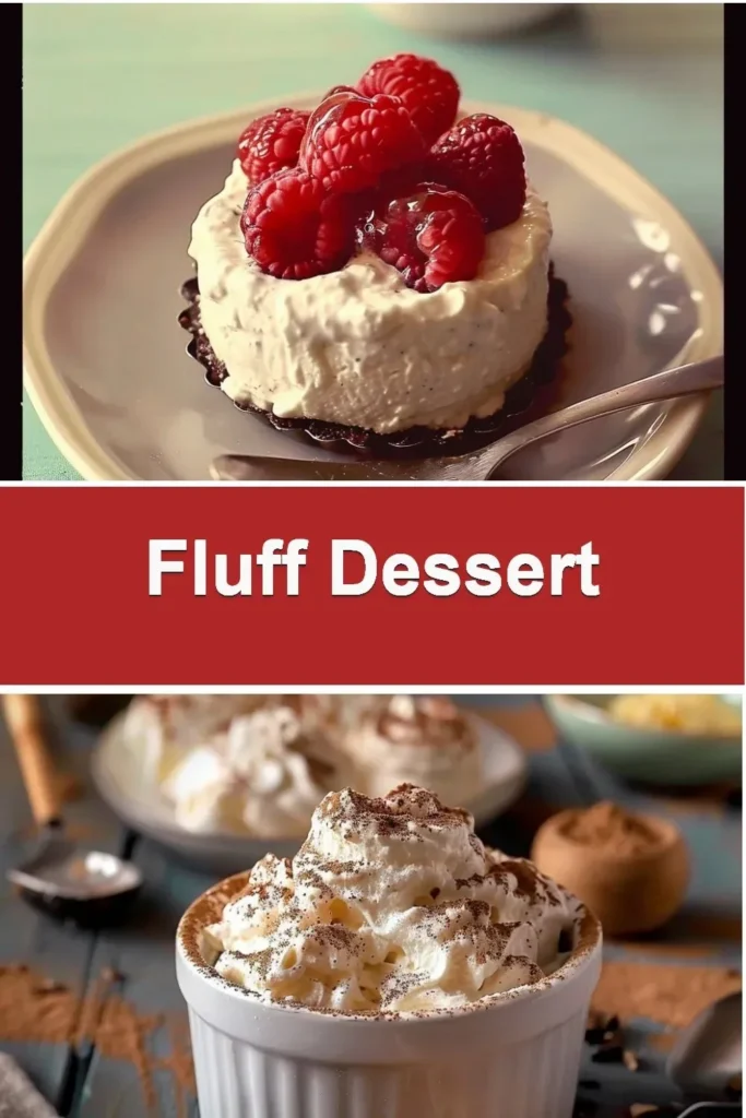 Delicious Fluff Dessert served in a bowl, topped with whipped cream and fruit.