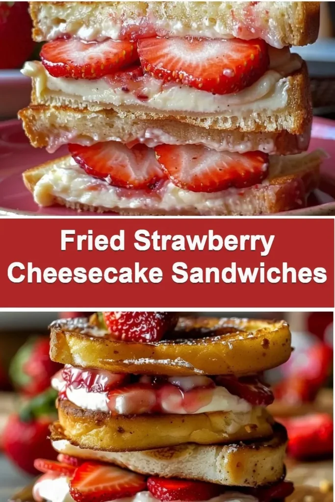 Fried strawberry cheesecake sandwiches served on a plate
