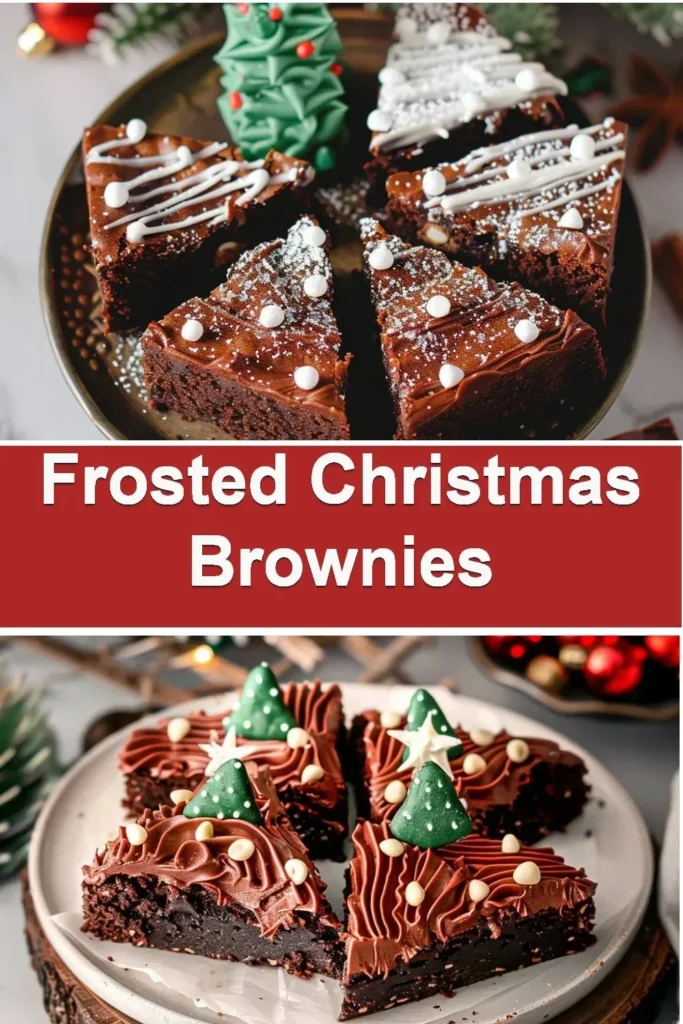 Frosted Christmas brownies decorated with festive toppings for the holidays