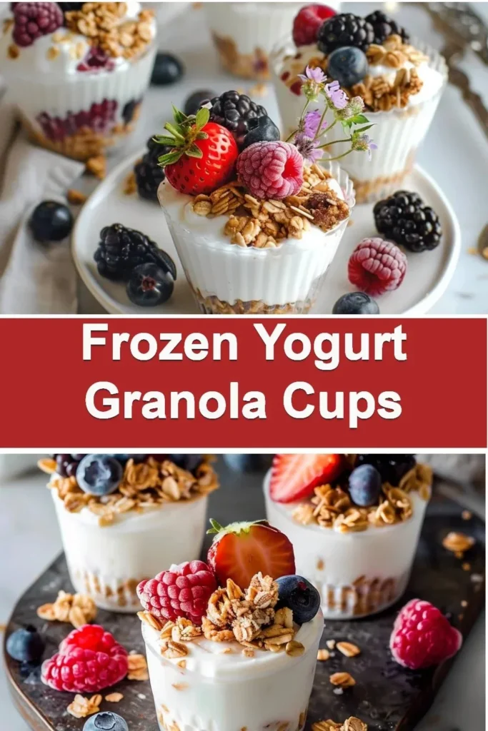 Frozen Yogurt Granola Cups topped with fresh fruit and nuts