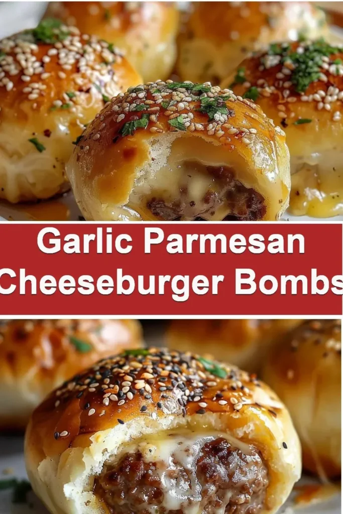 Garlic Parmesan Cheeseburger Bombs with melted cheese and golden brown crust.