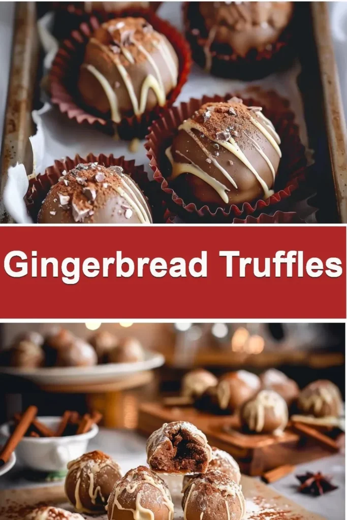 Homemade Gingerbread Truffles drizzled with chocolate on a festive plate.