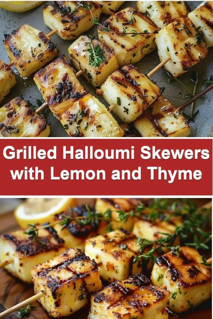 Delicious Grilled Halloumi Skewers with Lemon and Thyme on a plate