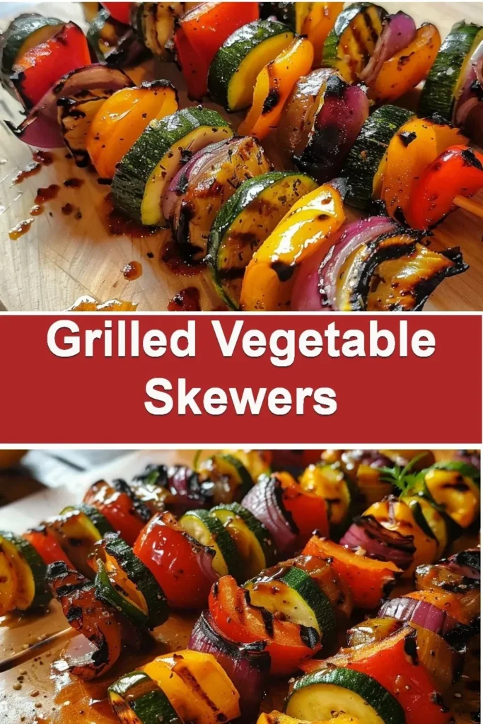 Colorful grilled vegetable skewers served on a platter