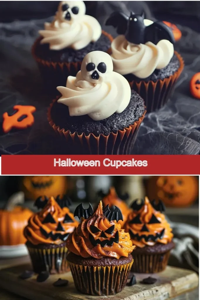 Delicious Halloween cupcakes decorated with spooky themes and vibrant colors