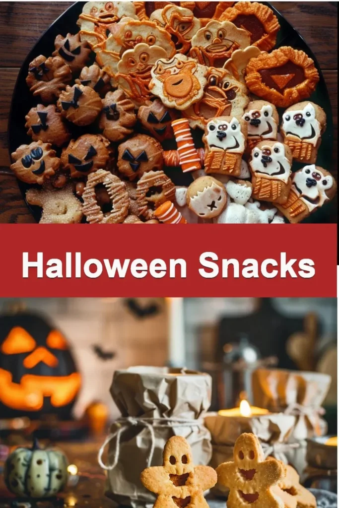 Assorted Halloween snacks including creepy cupcakes and spooky treats