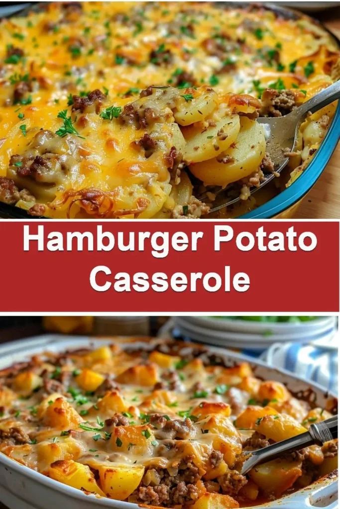 A delicious Hamburger Potato Casserole baked with ground beef and potatoes.