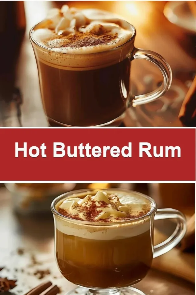 A steaming mug of Hot Buttered Rum topped with cinnamon and nutmeg.