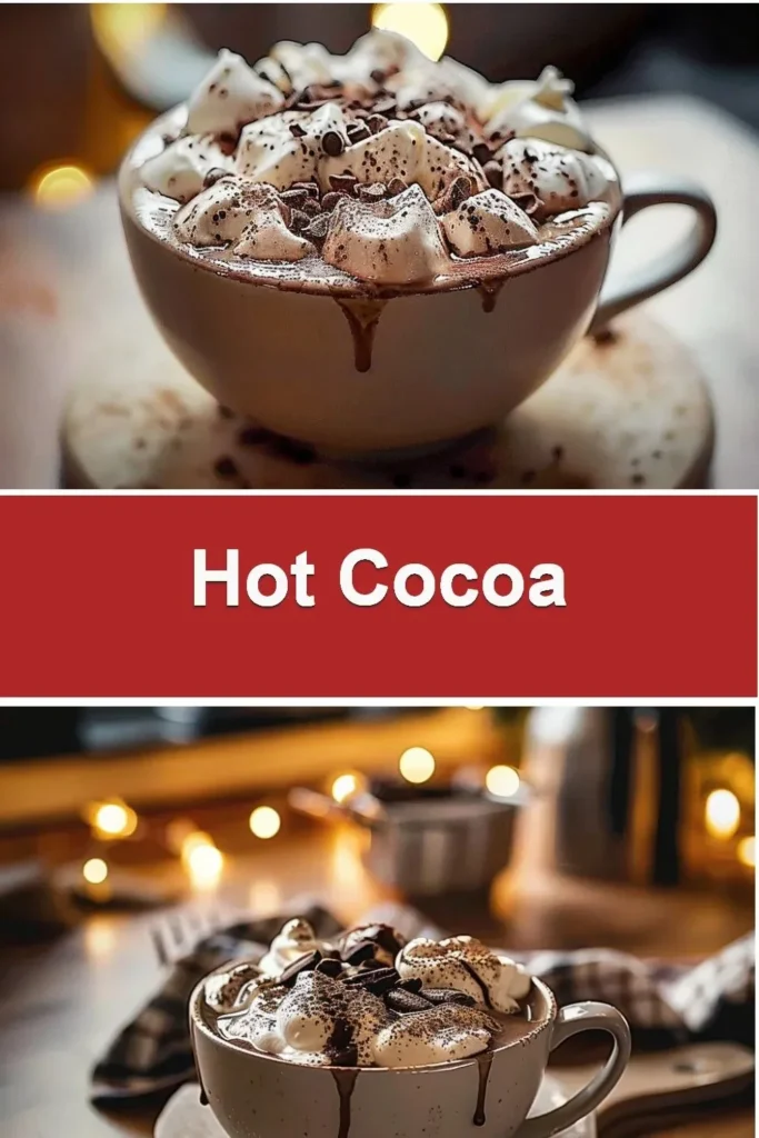 Cup of rich hot cocoa topped with whipped cream and chocolate shavings