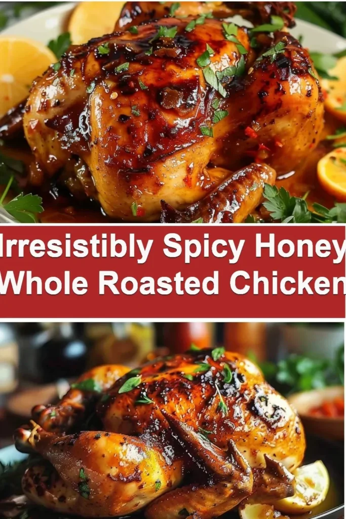Irresistibly spicy honey whole roasted chicken on a platter