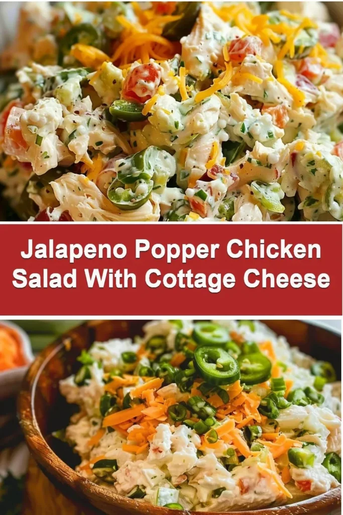 Delicious jalapeno popper chicken salad served in a bowl with cottage cheese