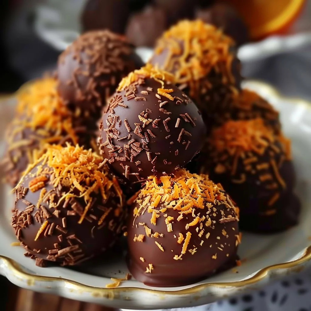 Juicy orange chocolate truffles decorated for Christmas.