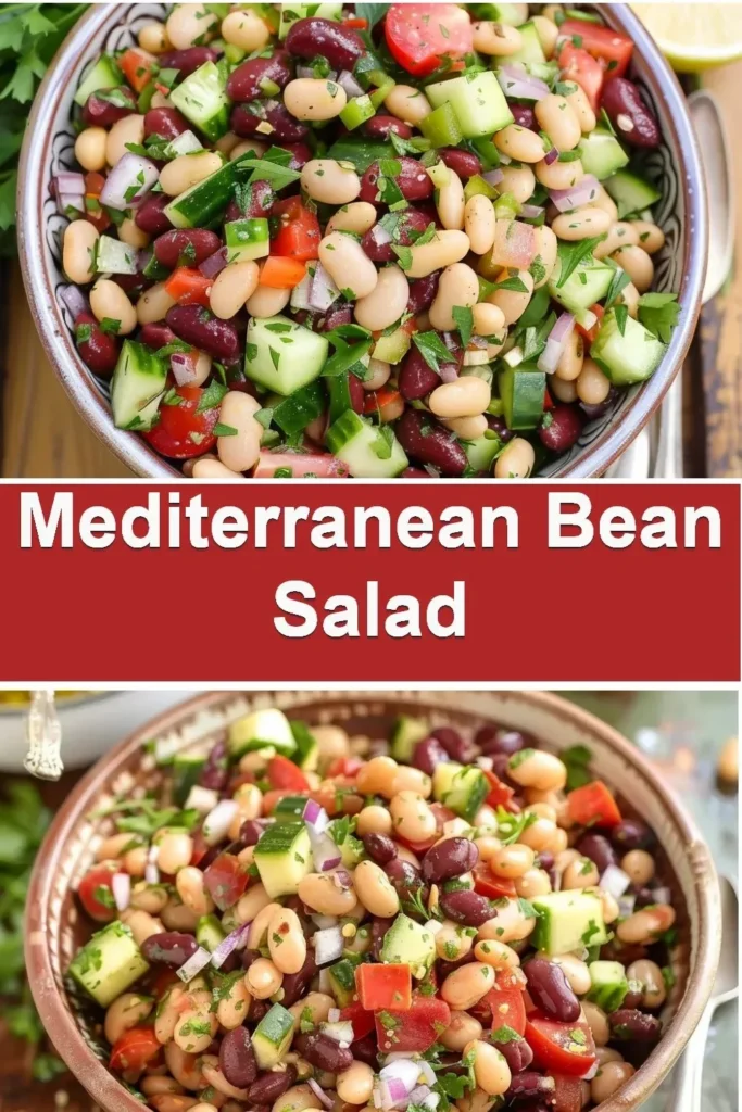 Colorful Mediterranean Bean Salad with fresh vegetables and herbs