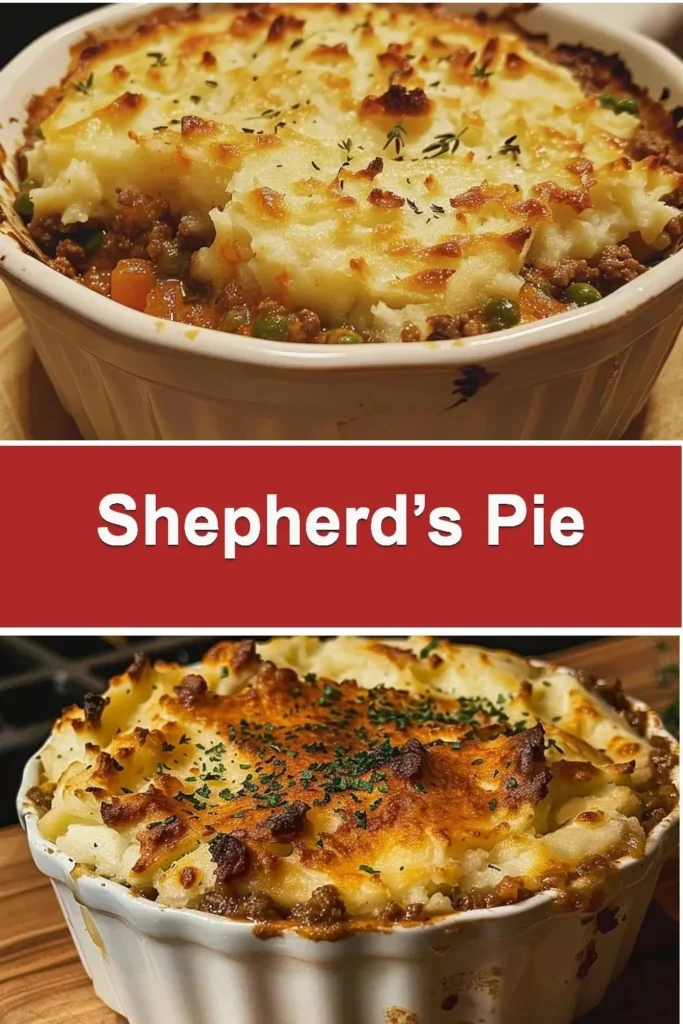 Delicious homemade Shepherd's Pie topped with golden mashed potatoes