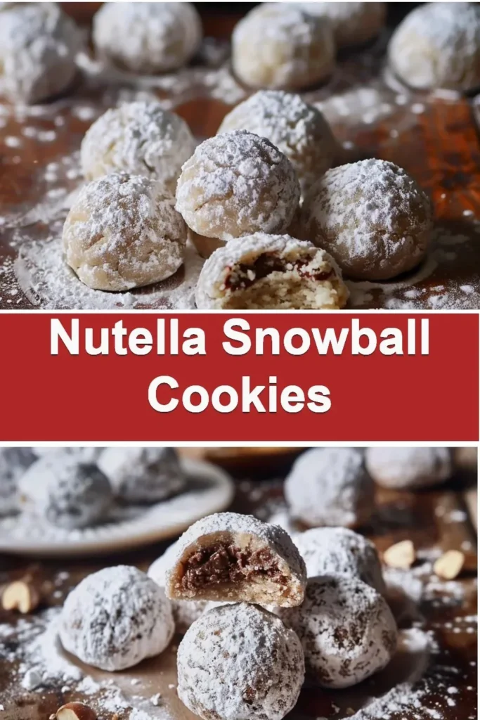 Nutella Snowball Cookies dusted with powdered sugar on a plate