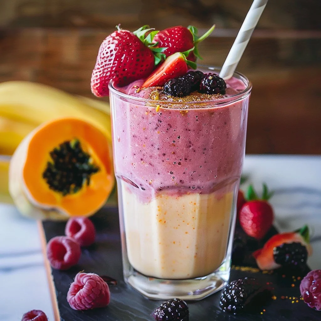 Peachy gut health smoothie with fresh fruits and probiotic ingredients