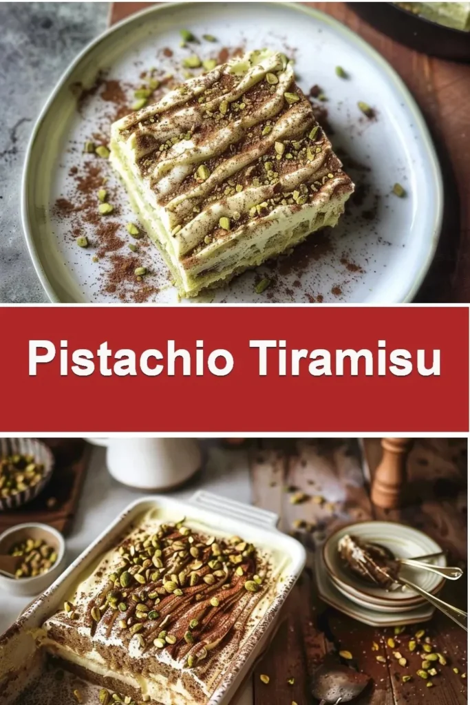 Delicious homemade pistachio tiramisu dessert with layers of cream and nuts