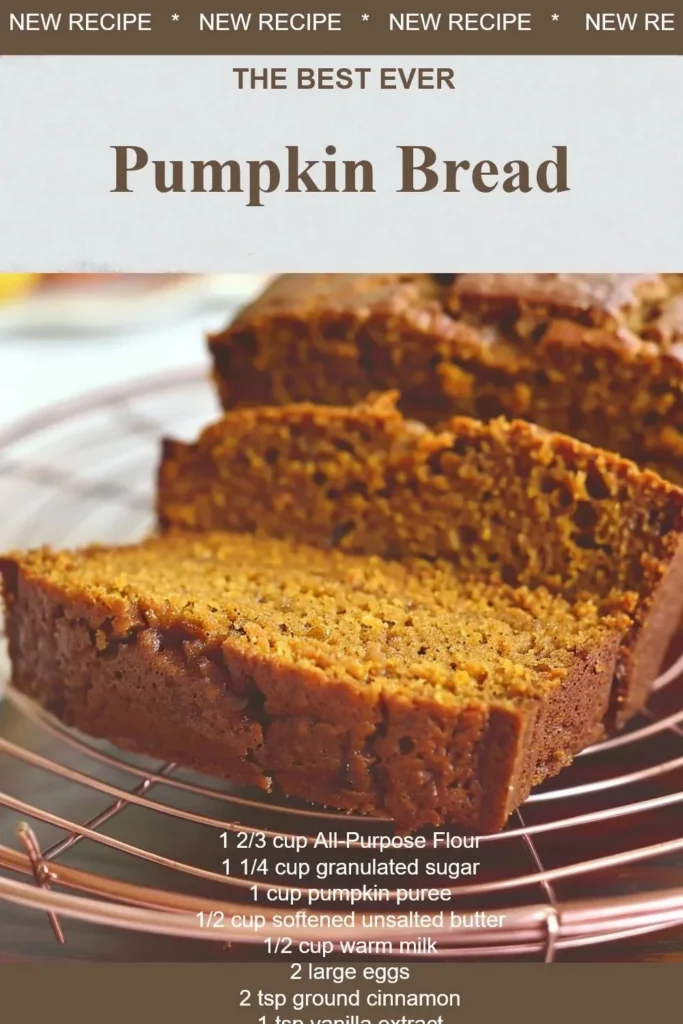 Deliciously rich and buttery pumpkin bread sliced and served on a plate