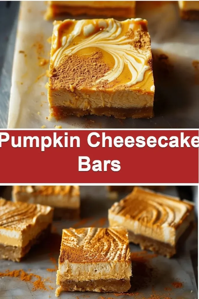 Delicious pumpkin cheesecake bars with a creamy filling and graham cracker crust