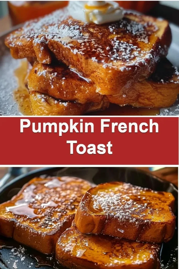 Delicious Pumpkin French Toast topped with maple syrup and whipped cream