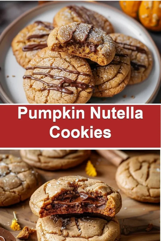 Deliciously baked Pumpkin Nutella Cookies with chocolate swirls and spices.