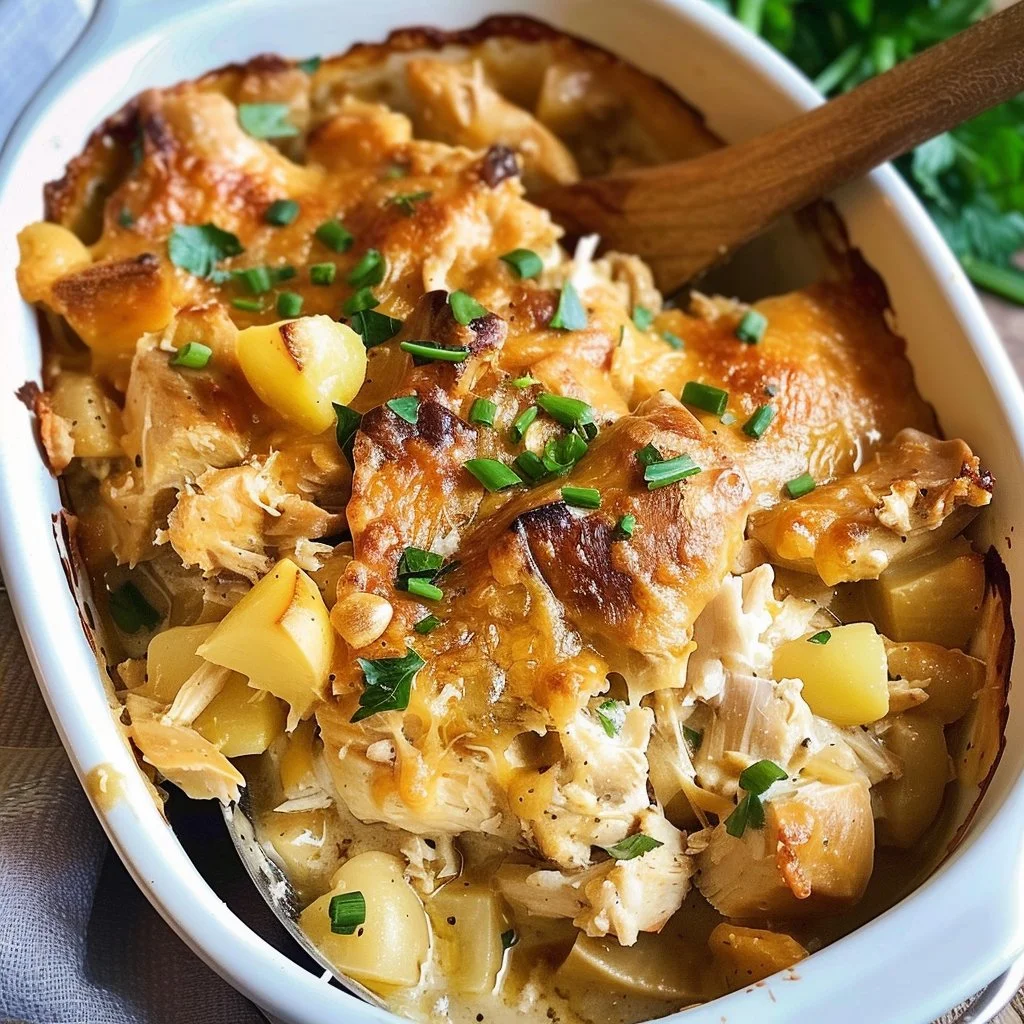 Delicious quick and easy ultimate chicken casserole in a baking dish
