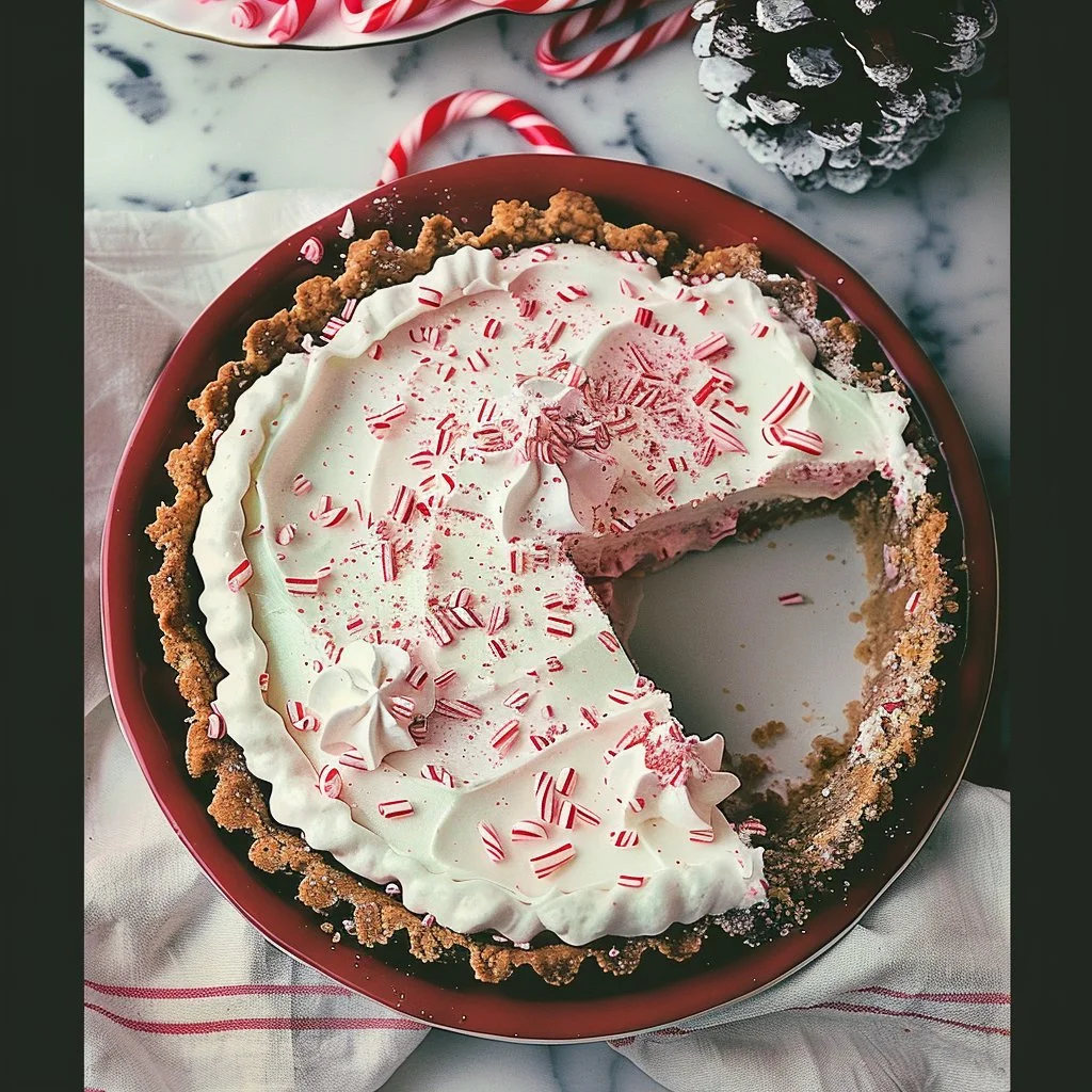 Quick Christmas Peppermint Pie topped with whipped cream and sprinkled with peppermint.