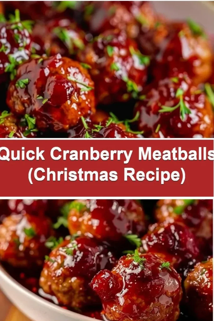 Plate of quick and delicious cranberry meatballs garnished with herbs
