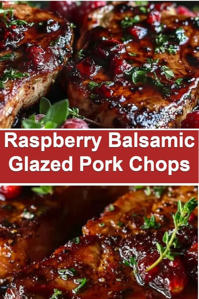 Raspberry Balsamic Glazed Pork Chops served on a plate with garnish.