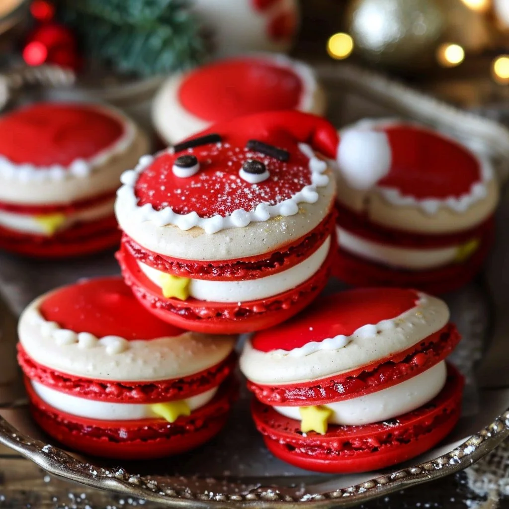 Festive Santa Claus Macarons decorated for Christmas celebrations