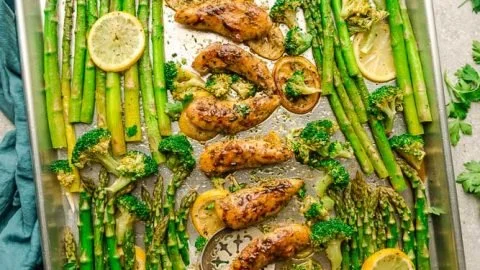 Sheet Pan Lemon Garlic Chicken and Vegetables ready to serve