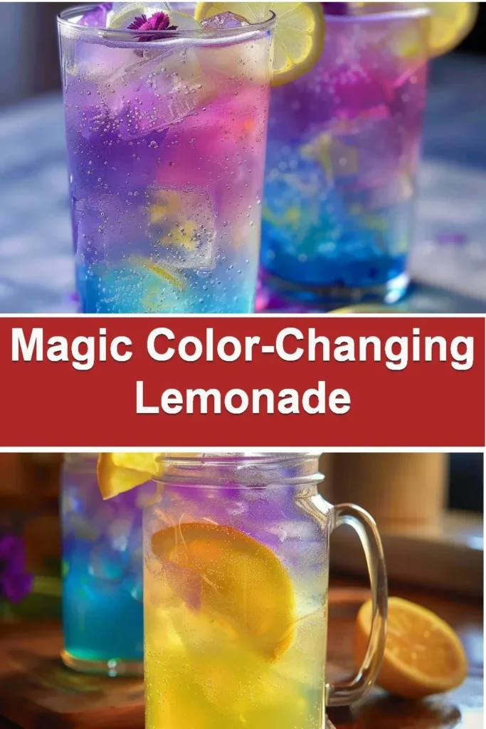 Color-changing magic lemonade in a glass with vibrant colors and lemon slices