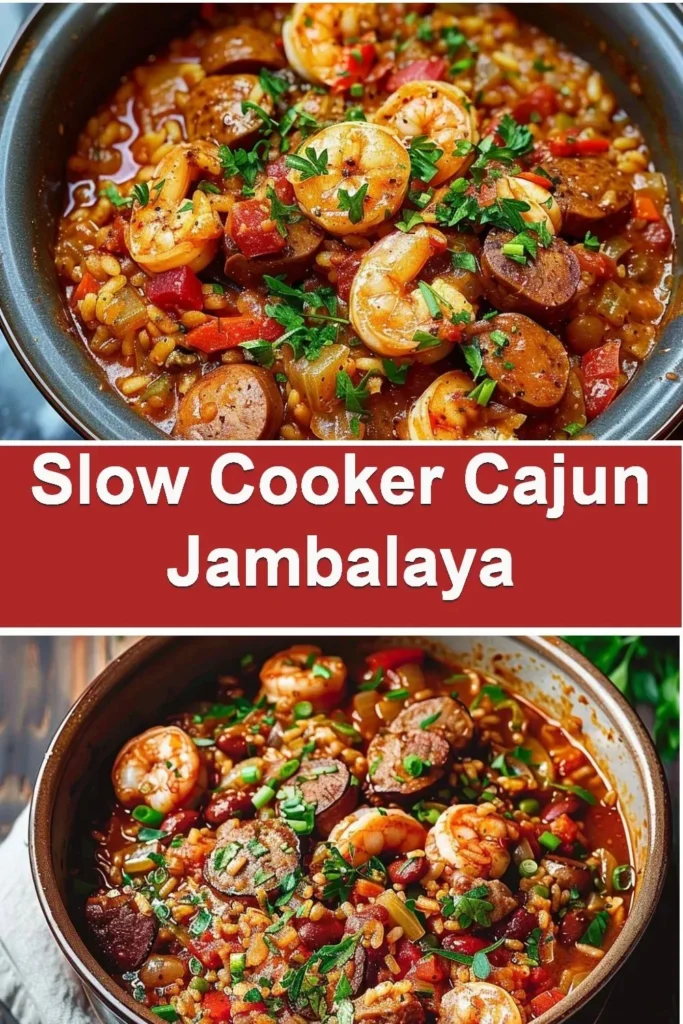 Bowl of Slow Cooker Cajun Jambalaya with rice, sausage, and shrimp