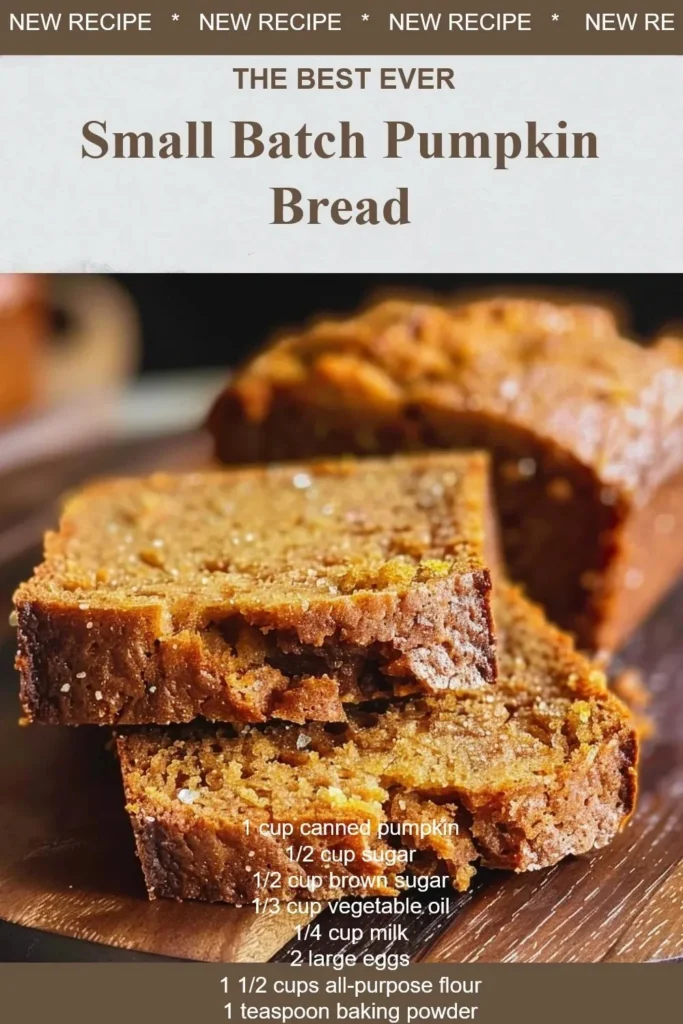 Freshly baked small batch pumpkin bread with spices and pumpkin puree.