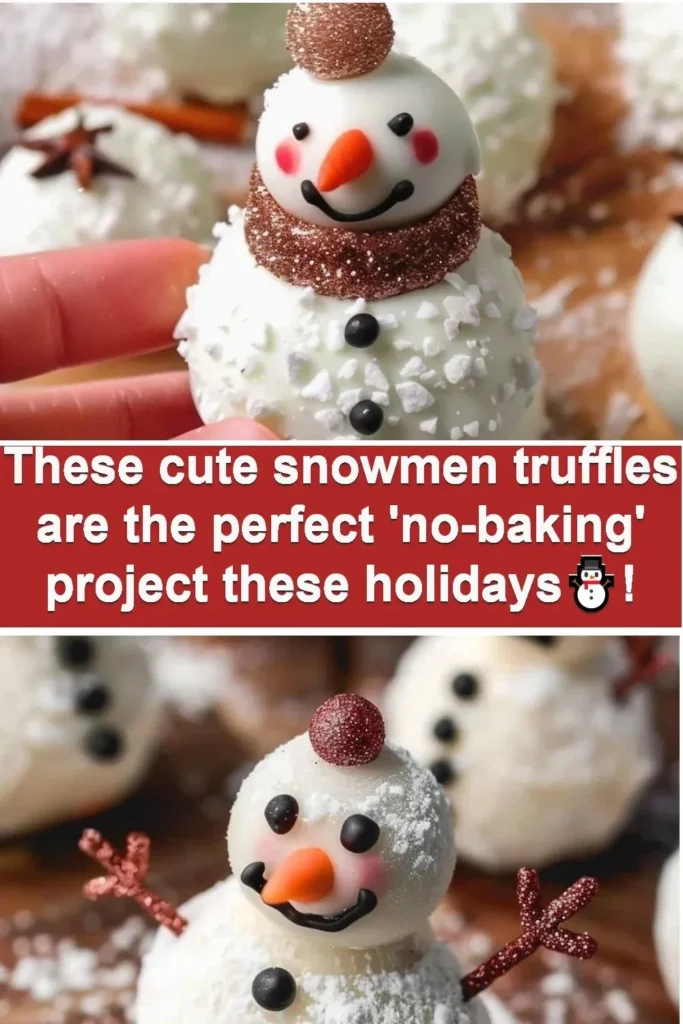 Delicious homemade Snowman Truffles decorated with white chocolate.