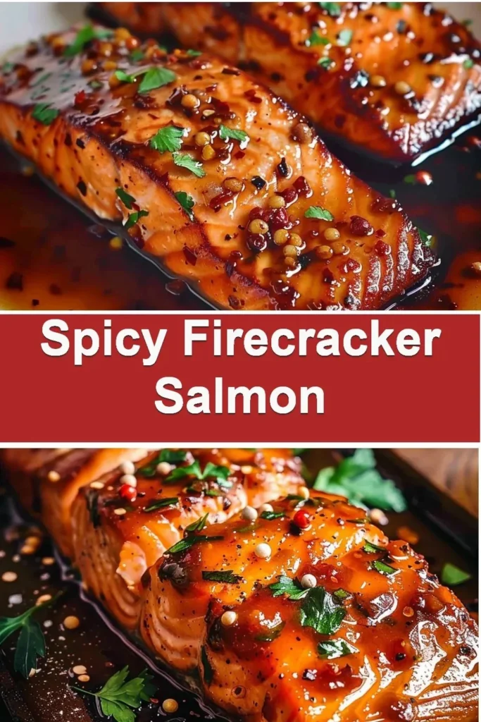 Delicious Spicy Firecracker Salmon plated with fresh vegetables.
