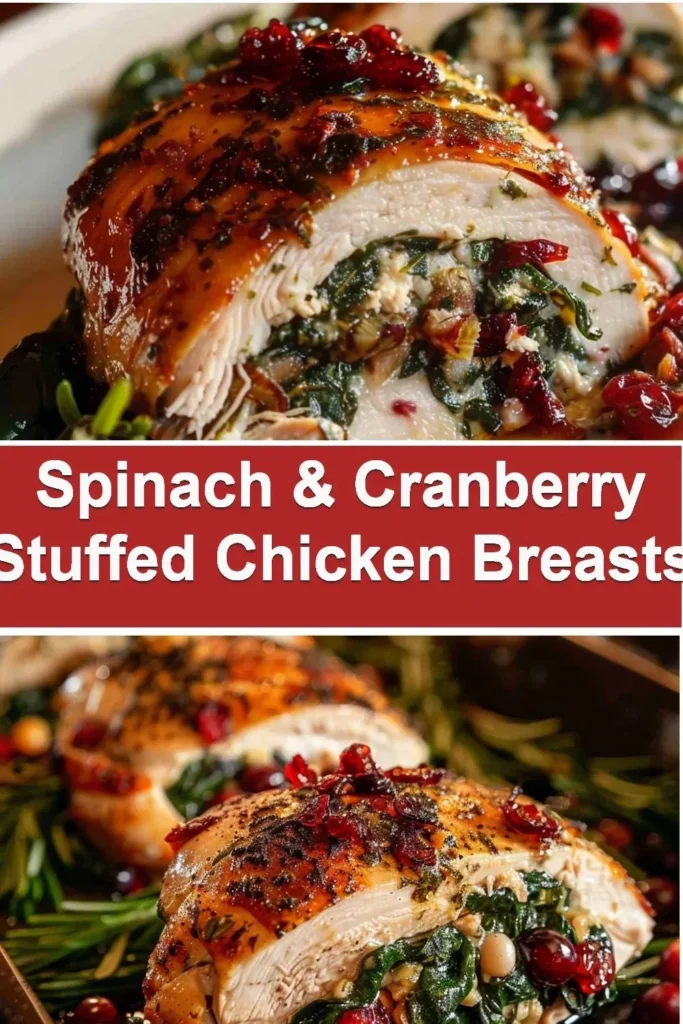 Spinach and cranberry stuffed chicken breasts served on a plate for a healthy meal.