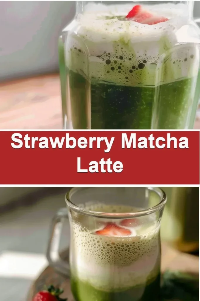 Delicious Strawberry Matcha Latte with fresh strawberries and vibrant green matcha powder