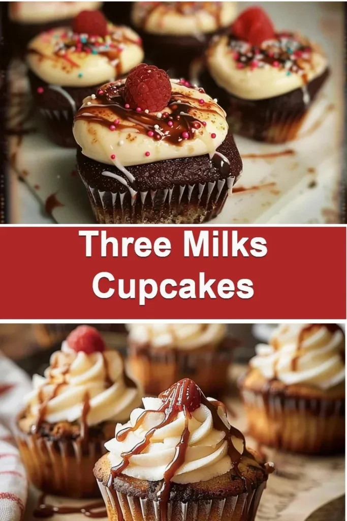 Three Milks Cupcakes showcasing layers of cream and moist cake