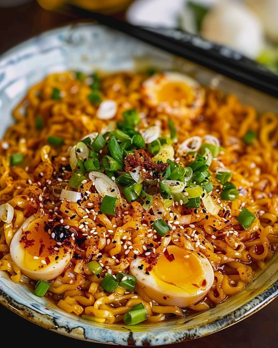Delicious bowl of Tik Tok Ramen with toppings and noodles
