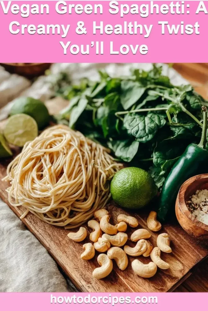 Vegan green spaghetti made with fresh vegetables and herbs for a healthy meal.