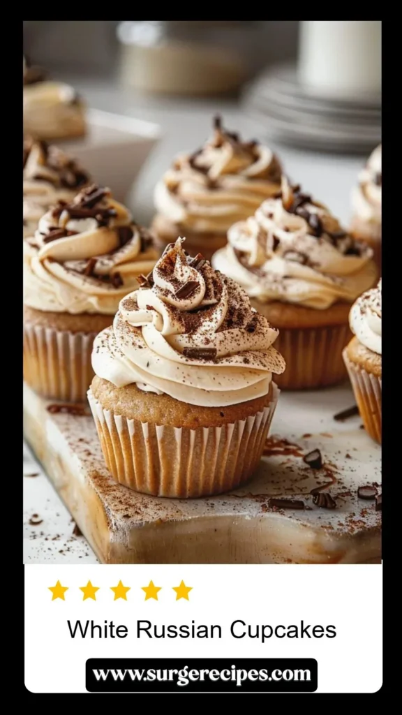 Delicious White Russian Cupcakes with creamy frosting and chocolate drizzle