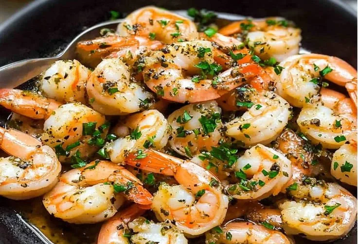 Delicious Black Garlic Butter Shrimp Bake ready to serve