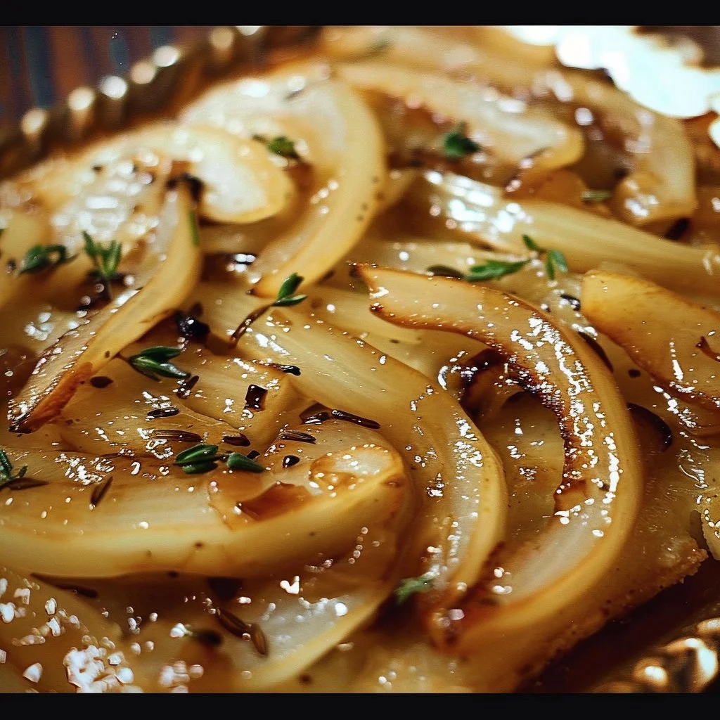 Caramelized onion and pear side dish served in a elegant plate
