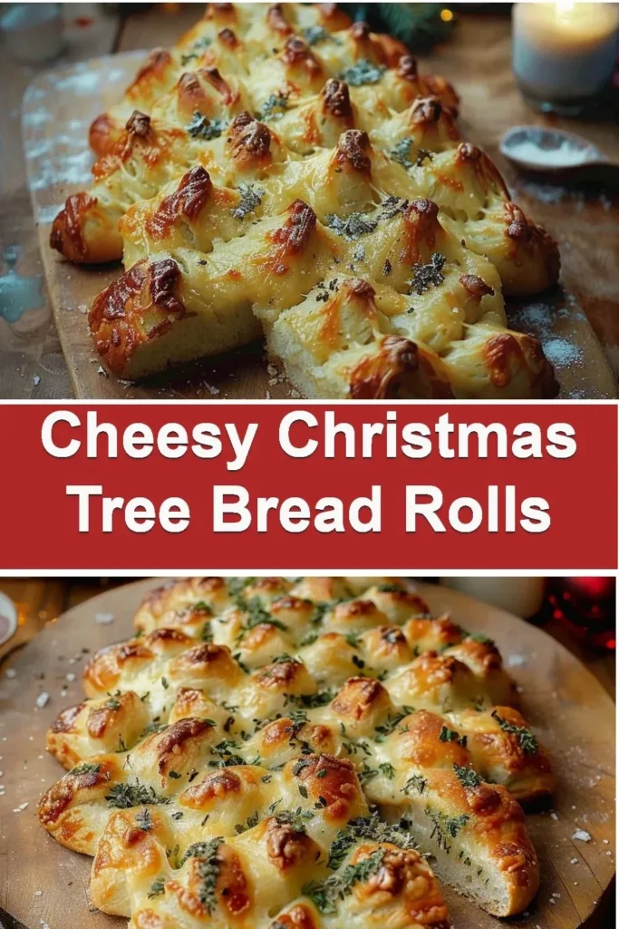 Cheesy Christmas Tree Bread decorated for the holiday season