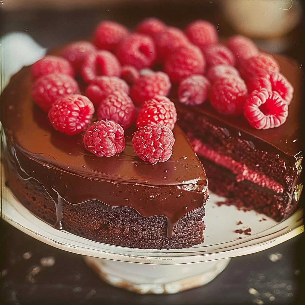 Delicious Chocolate Raspberry Cake with layers of chocolate and raspberries