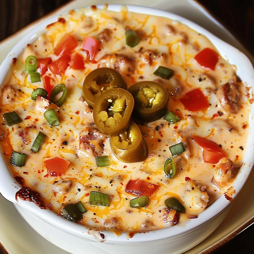 Cream cheese queso dip with sausage served in a bowl