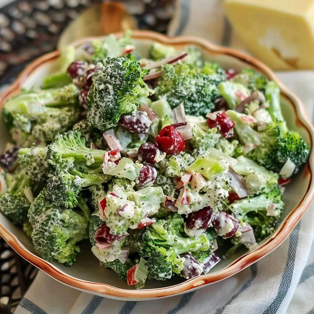 Creamy Greek Broccoli Salad with fresh ingredients and a creamy dressing
